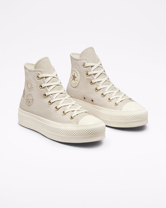 Beige Converse Chuck Taylor All Star Lift Festival Golden Mind High Top | A67041G