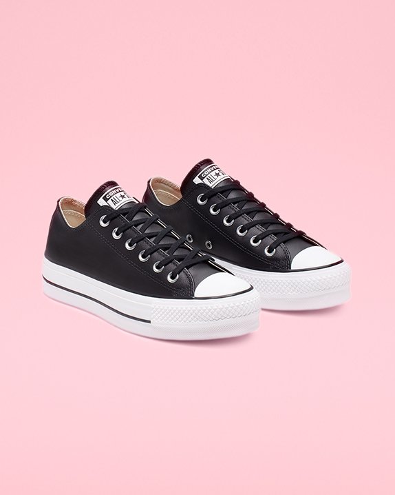 Black Converse Chuck Taylor All Star Platform Leather Low Top | A26055I