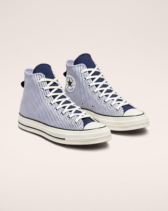 Light Blue Converse Chuck 70 Lo-Fi Hickory Stripe High Top | A48790L