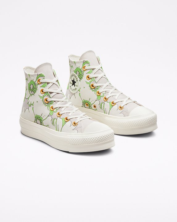 White Converse Chuck Taylor All Star Lift Floral High Top | A54607X