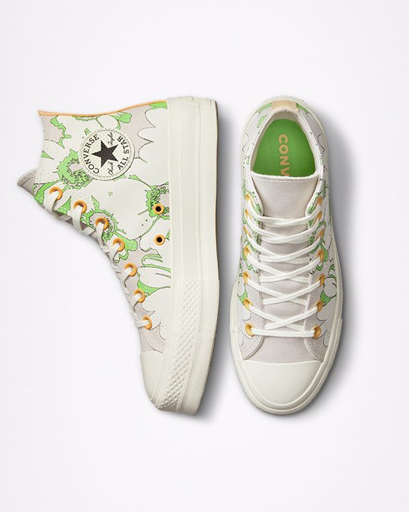 White Converse Chuck Taylor All Star Lift Floral High Top | A54607X