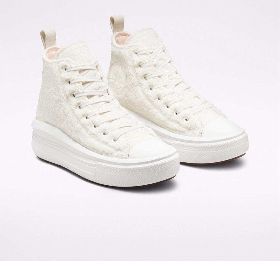 White Converse Chuck Taylor All Star Move Platform Cozy Tones Sherpa | A00523M