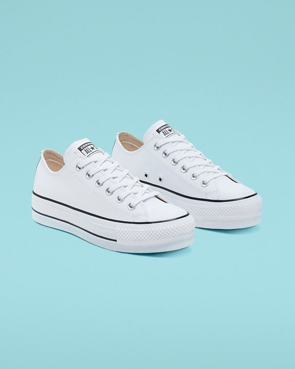 White Converse Chuck Taylor All Star Platform Leather Low Top | A50275O